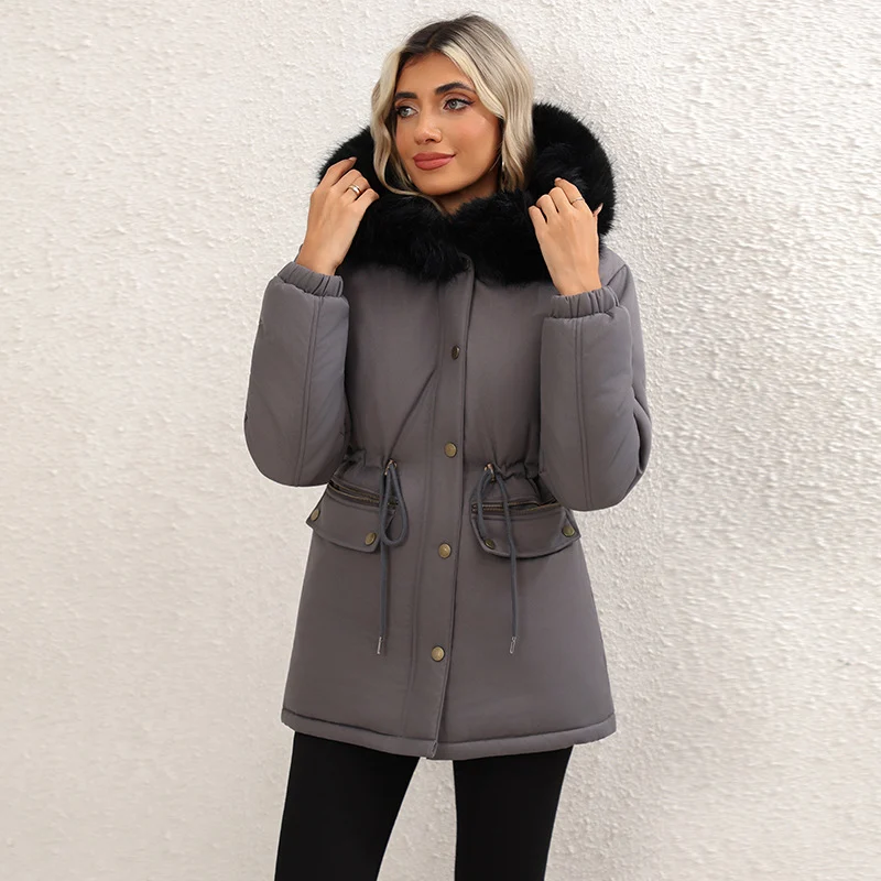 Women's Fleece-lined Mid-length Hooded Cotton Padded Jacket — image 5