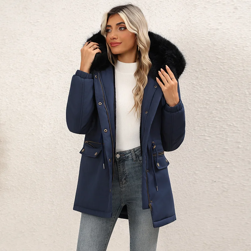 Women's Fleece-lined Mid-length Hooded Cotton Padded Jacket — image 3