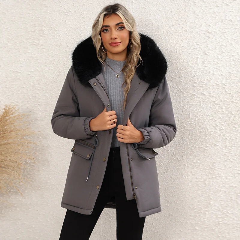 Women's Fleece-lined Mid-length Hooded Cotton Padded Jacket — image 2