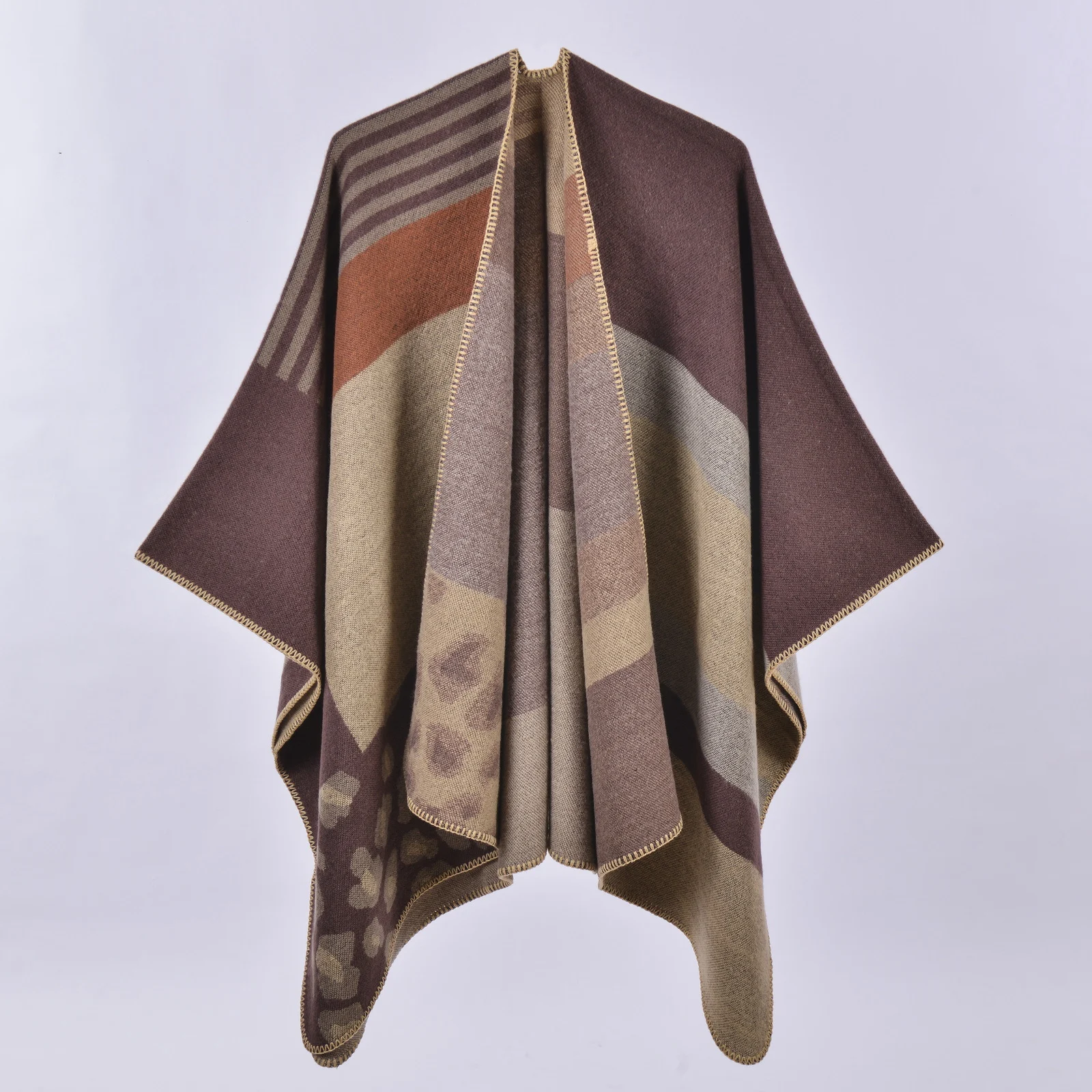 Women's Hand-sewn Edge Thick Extended Open Poncho, Air-conditioning Warm Decorative… — image 2