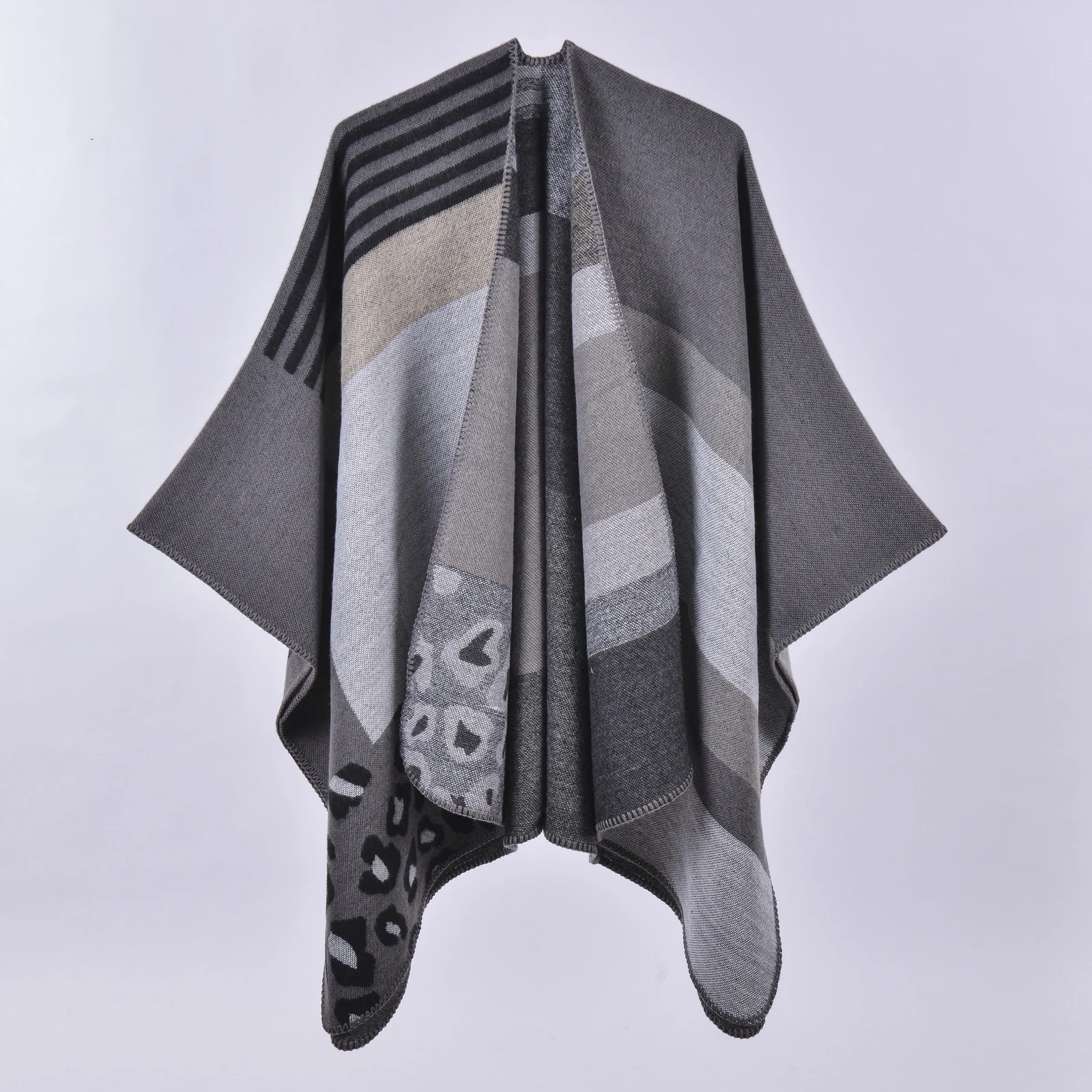 Women's Hand-sewn Edge Thick Extended Open Poncho, Air-conditioning Warm Decorative… — image 3