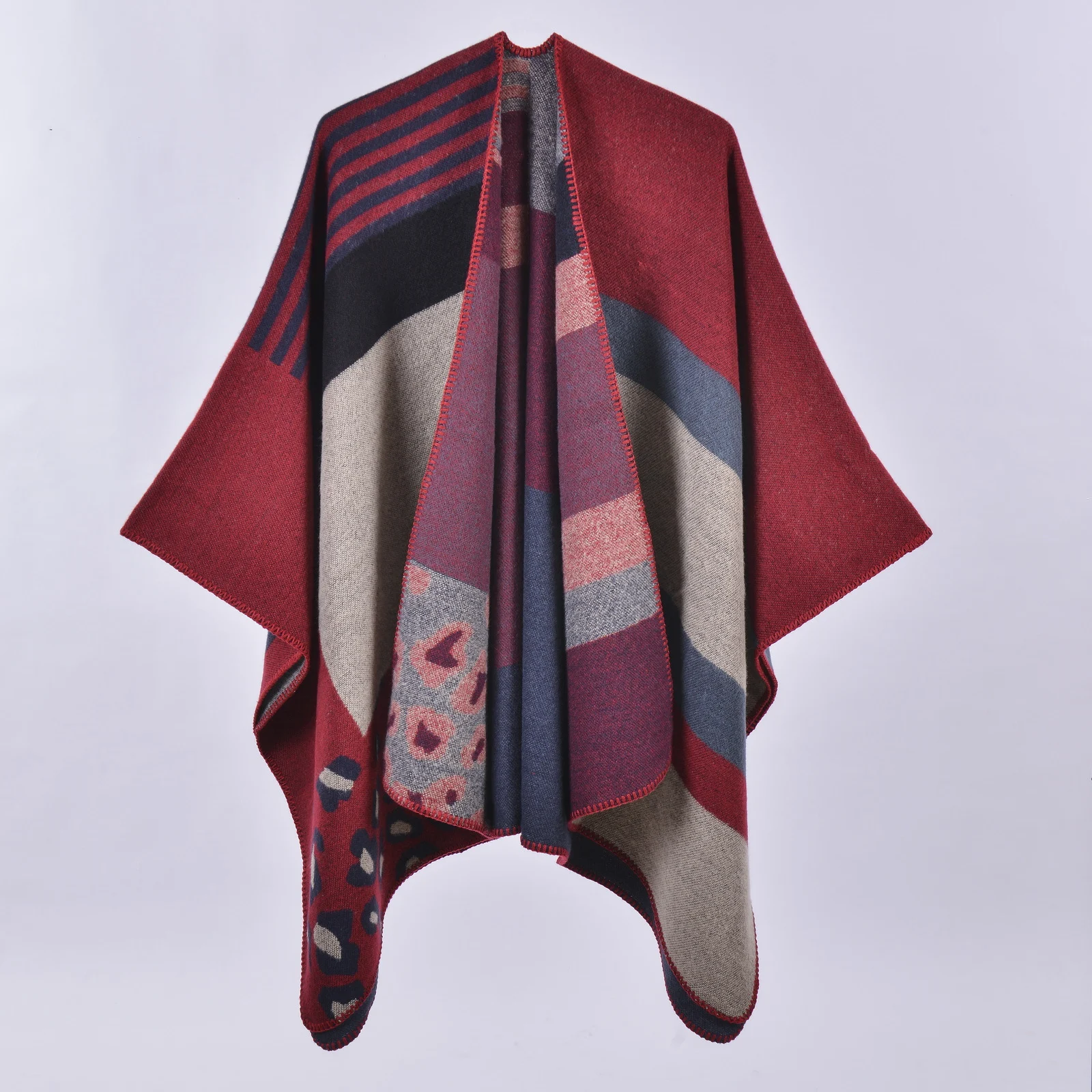 Women's Hand-sewn Edge Thick Extended Open Poncho, Air-conditioning Warm Decorative… — image 1
