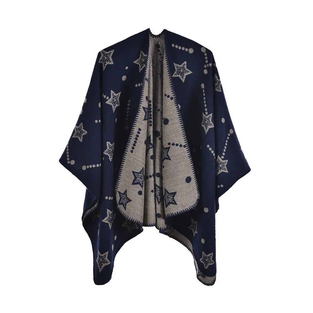 Women's Jacquard Shawl, Fashion Split Cape Autumn Winter Scarf — image 3