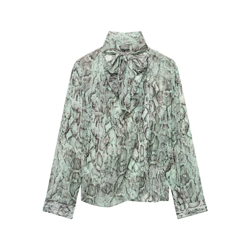 Women's Lace-up Animal-print Long-sleeved Shirt — image 3