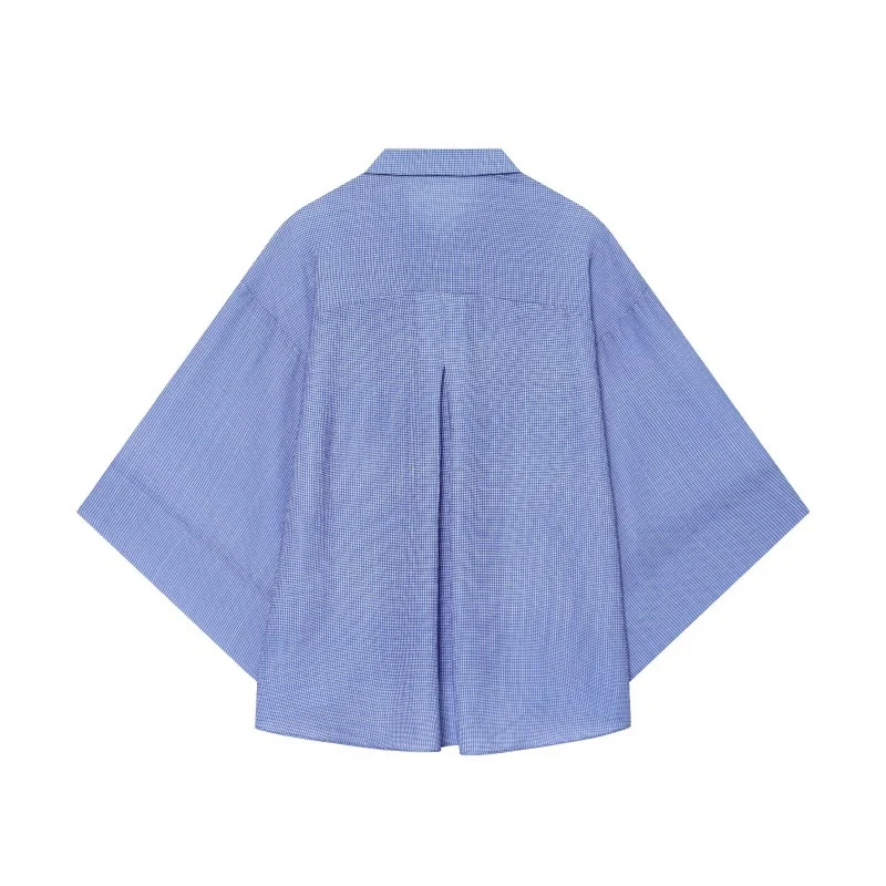 Women's Lapel Three-quarter Sleeve Plaid Shirt — image 3