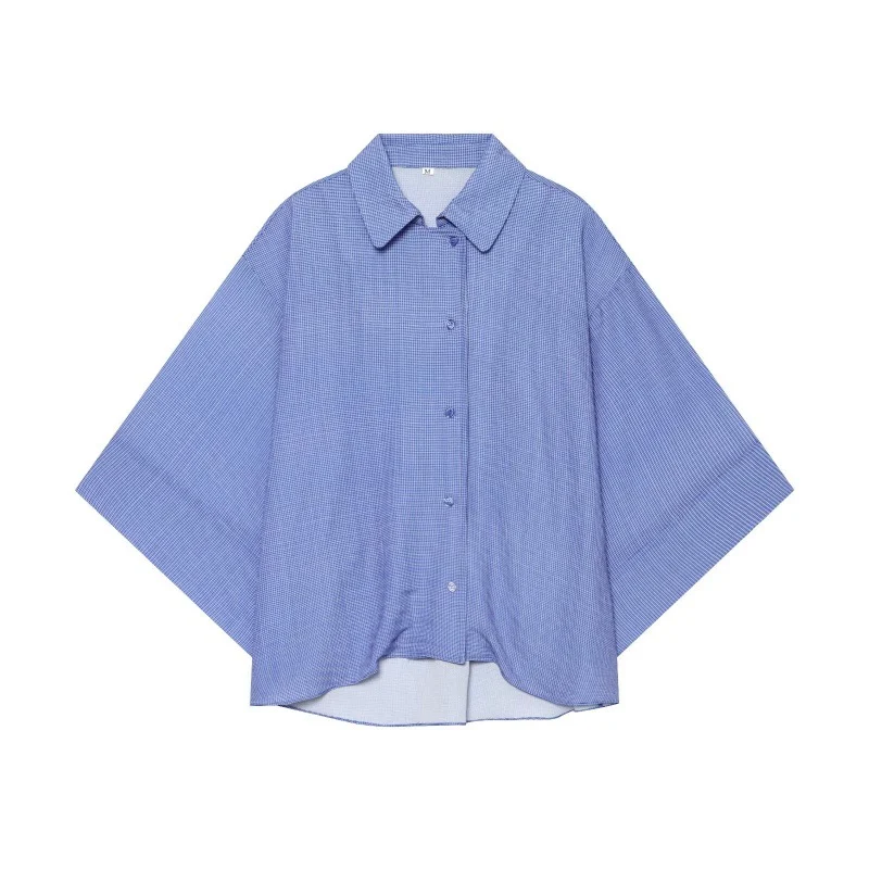Women's Lapel Three-quarter Sleeve Plaid Shirt — image 2