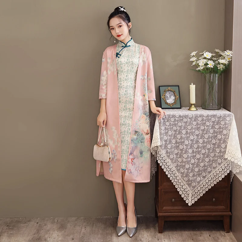 Women's Medium Length Cheongsam With Suede And Aodai Dress — image 6