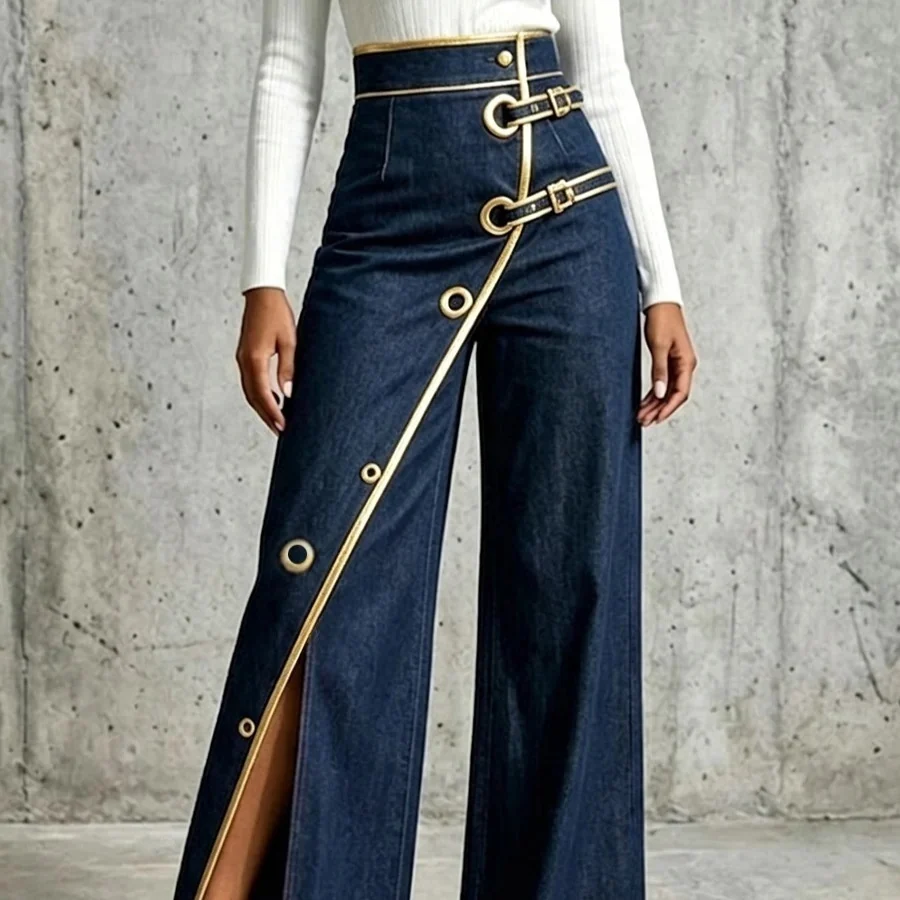 Women's New Irregular Straight-leg Denim Trousers — image 3