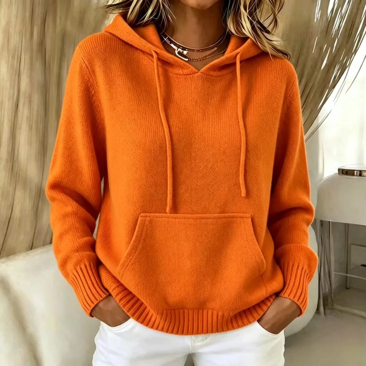 Women's New Knitted Hoodie, Casual Pullover Sweater Top With Pockets — image 9