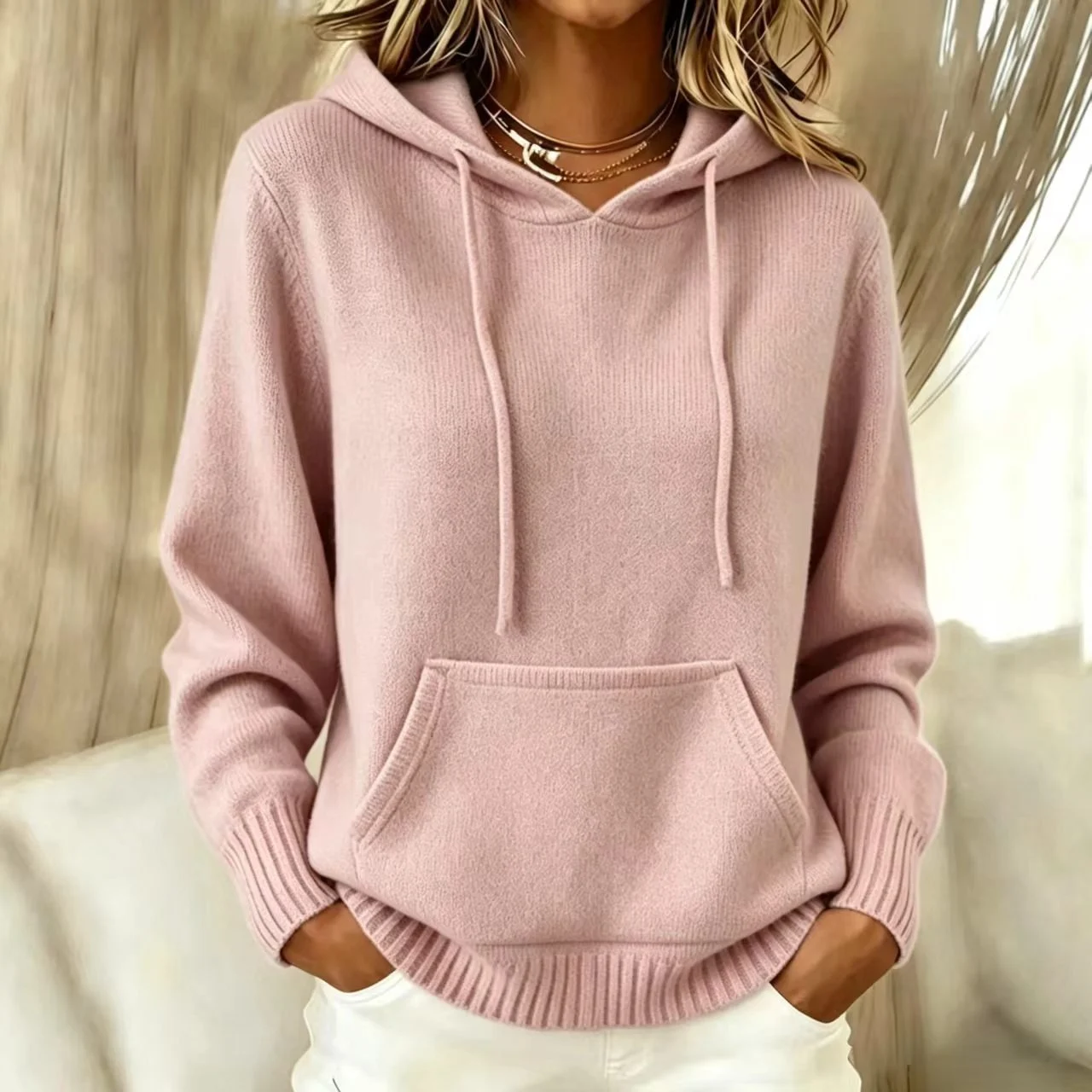 Women's New Knitted Hoodie, Casual Pullover Sweater Top With Pockets — image 4