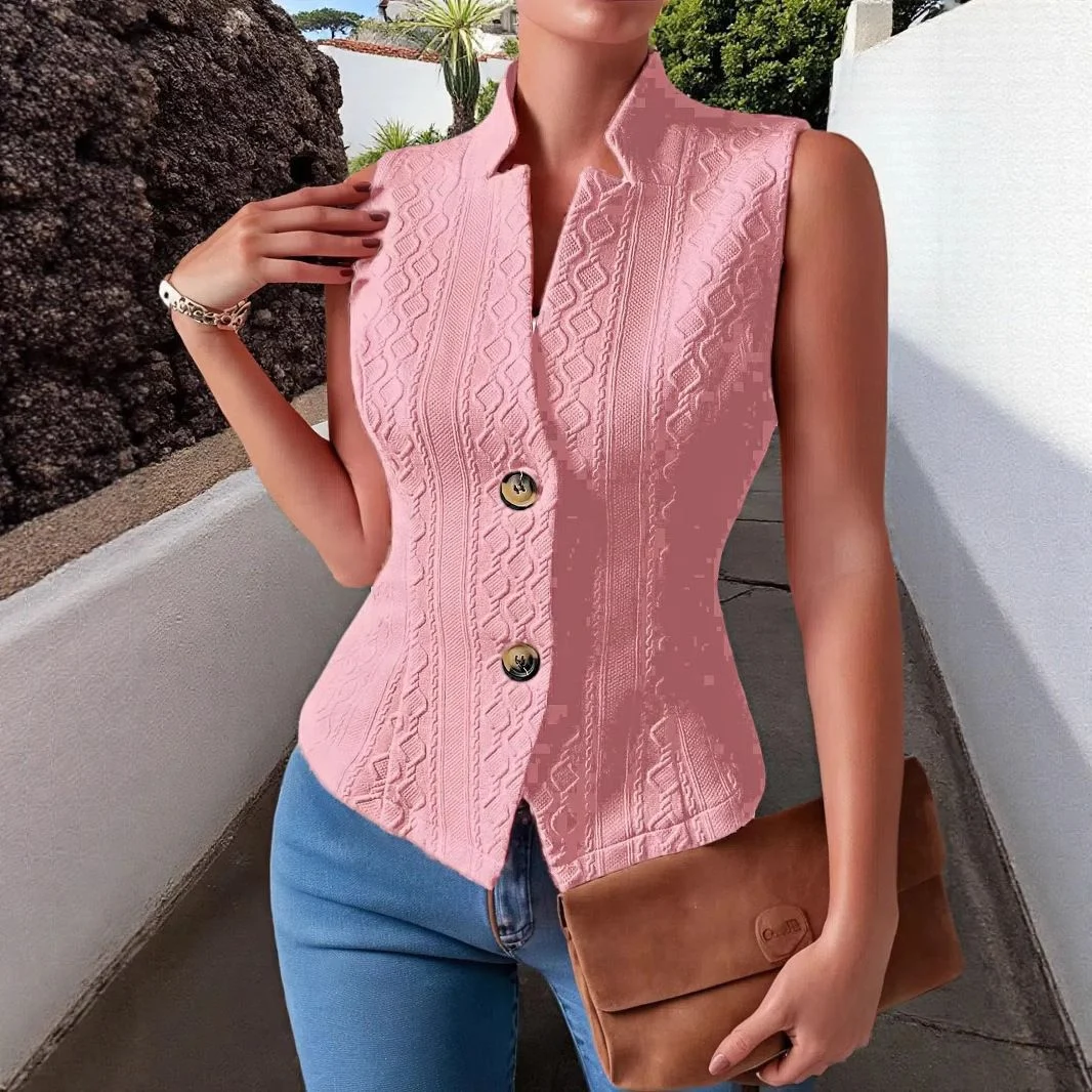 Women's New Style Commuter V-neck Buttoned Sleeveless Vest Jacket Top For Women — image 4