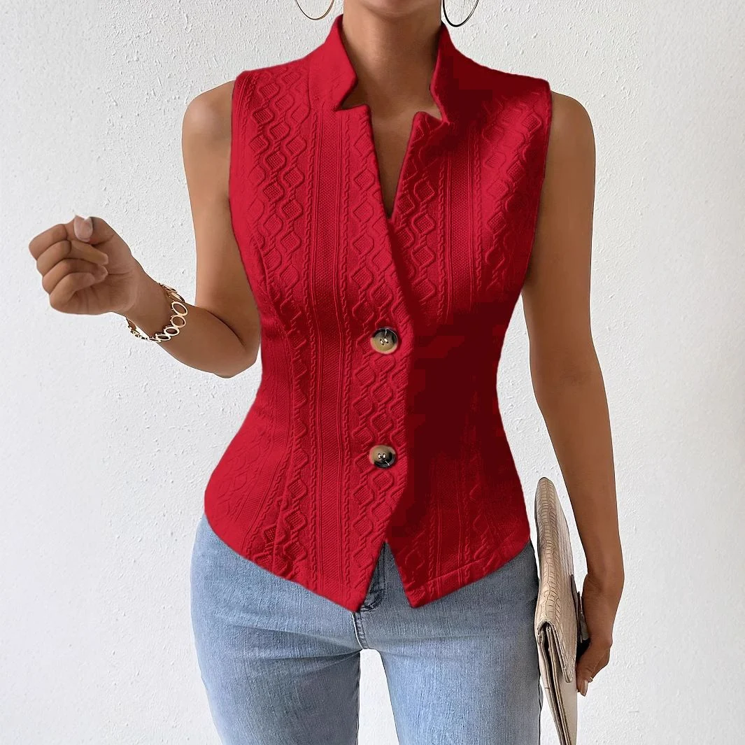 Women's New Style Commuter V-neck Buttoned Sleeveless Vest Jacket Top For Women — image 7