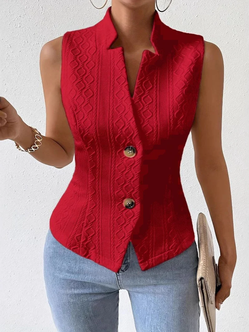 Women's New Style Commuter V-neck Buttoned Sleeveless Vest Jacket Top For Women — image 6
