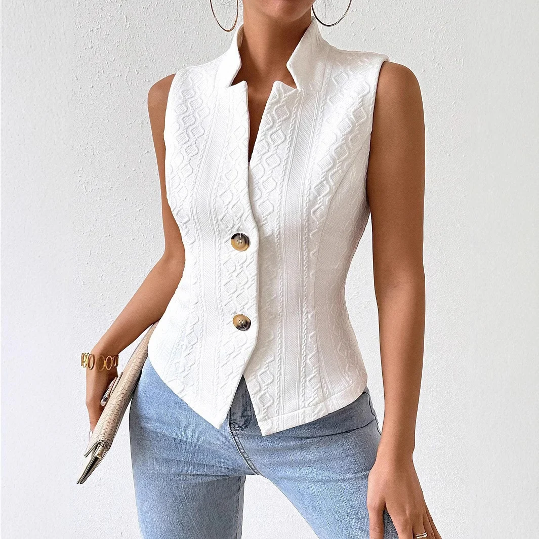 Women's New Style Commuter V-neck Buttoned Sleeveless Vest Jacket Top For Women — image 2
