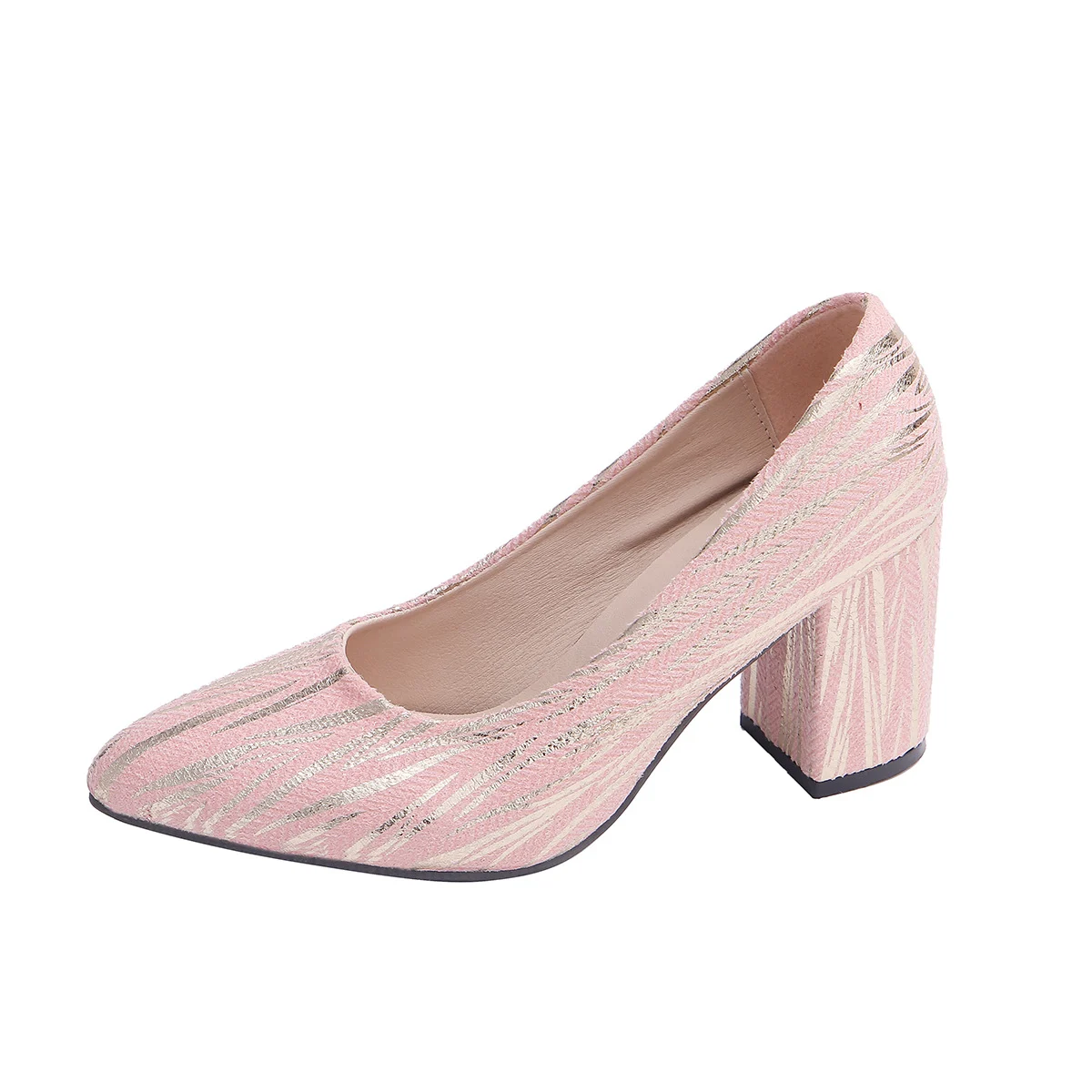 Women's Pointed Toe Chunky Heel Slip-on Leopard Print Pink High-heeled Pumps — image 6