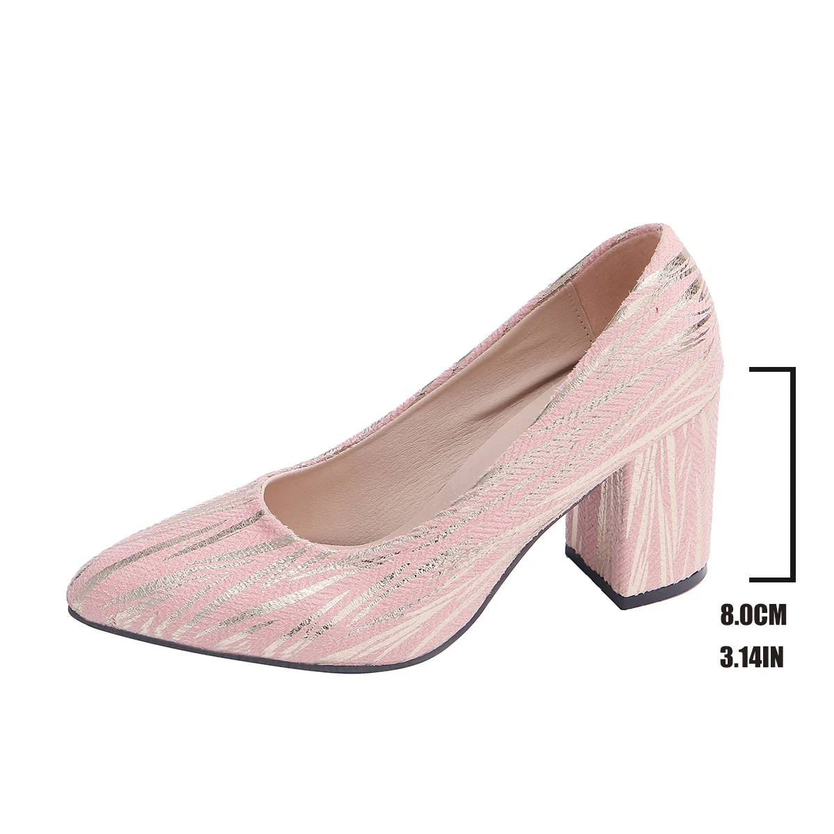Women's Pointed Toe Chunky Heel Slip-on Leopard Print Pink High-heeled Pumps — image 3