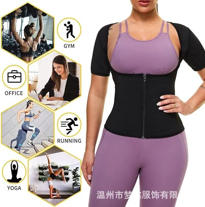 Women's Sauna Sweatshirt Suit Short-sleeved Waist Training Top Fitness Slim-fit Jacket… — image 6