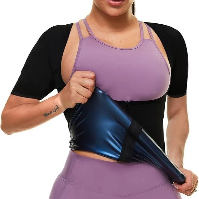 Women's Sauna Sweatshirt Suit Short-sleeved Waist Training Top Fitness Slim-fit Jacket… — image 3