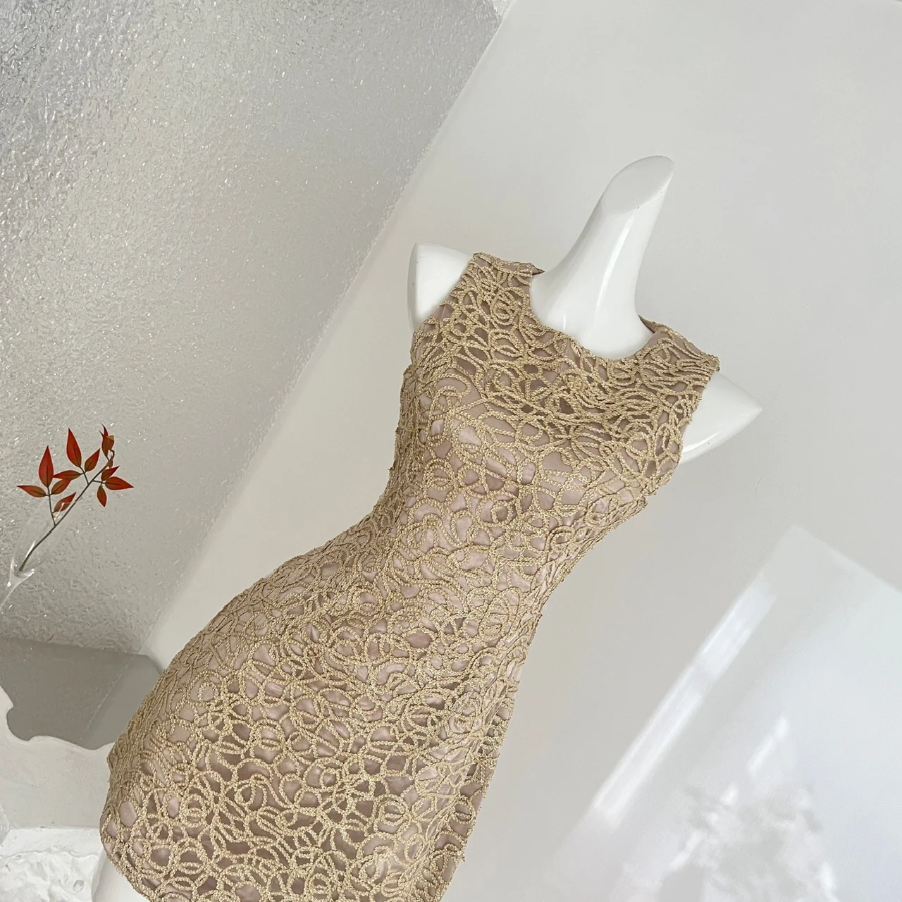 Women's Slim Fit Club Dress - New Gold Thread 3D Embroidery Midi Formal Gown — image 4