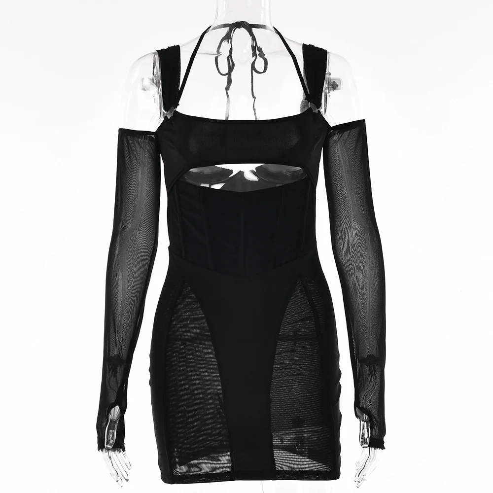 Women's Sling Tight Dress Fashion Backless Mesh See-through Hip Skirt — image 3