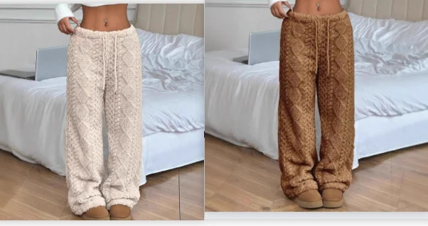Women's Solid Color Front Tie Warm Casual Pants — image 1