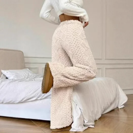 Women's Solid Color Front Tie Warm Casual Pants — image 2