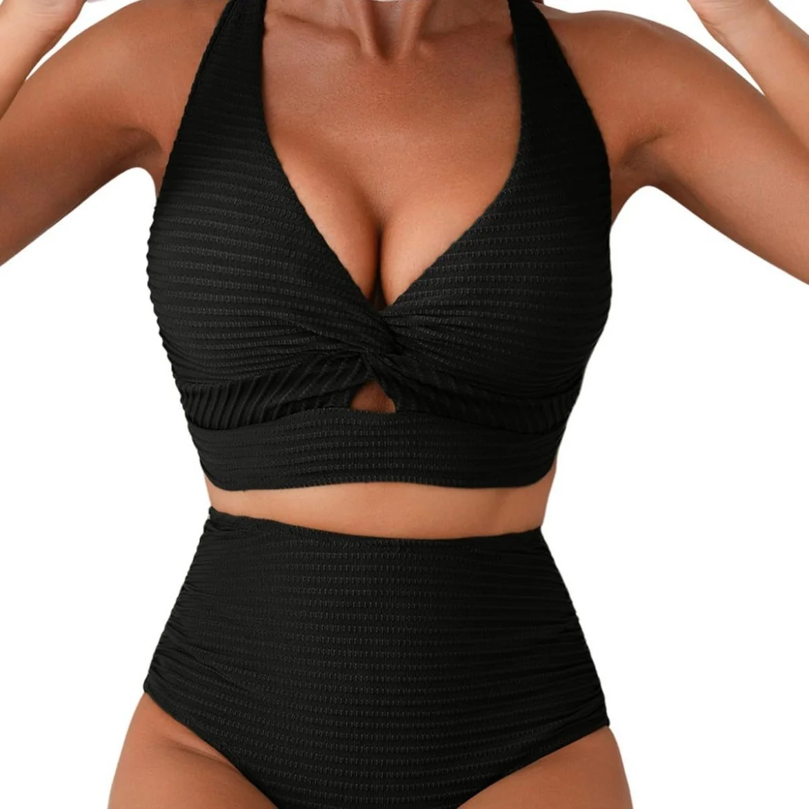 Women's Solid Color Rib Fabric Swimsuit Suit — image 4