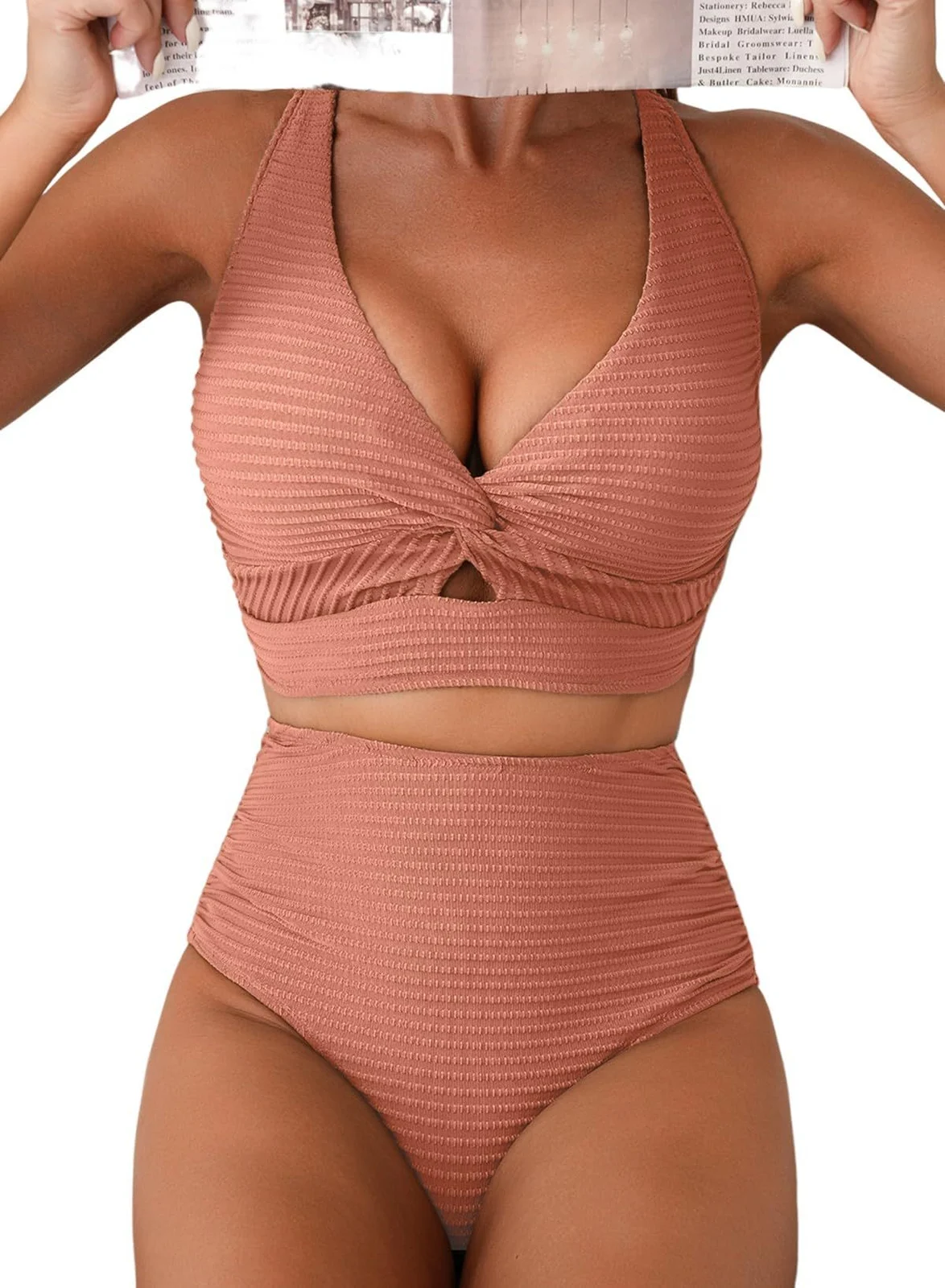 Women's Solid Color Rib Fabric Swimsuit Suit — image 8