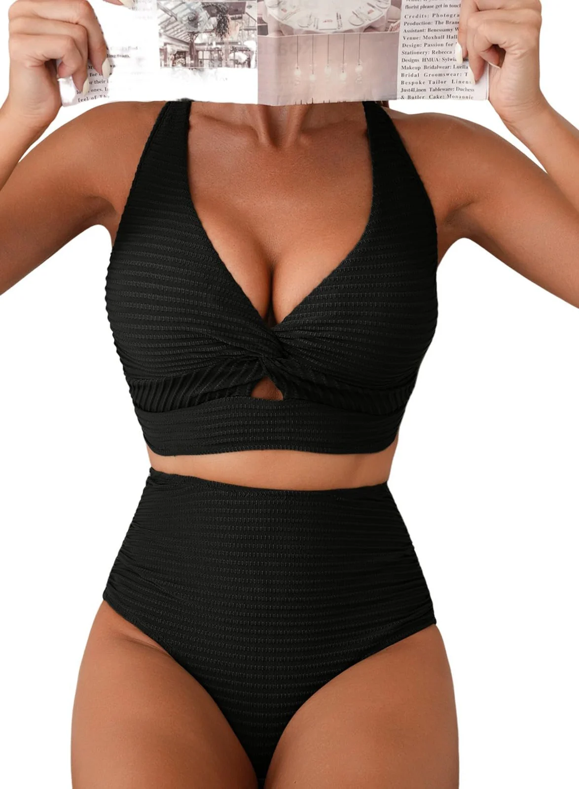 Women's Solid Color Rib Fabric Swimsuit Suit — image 3