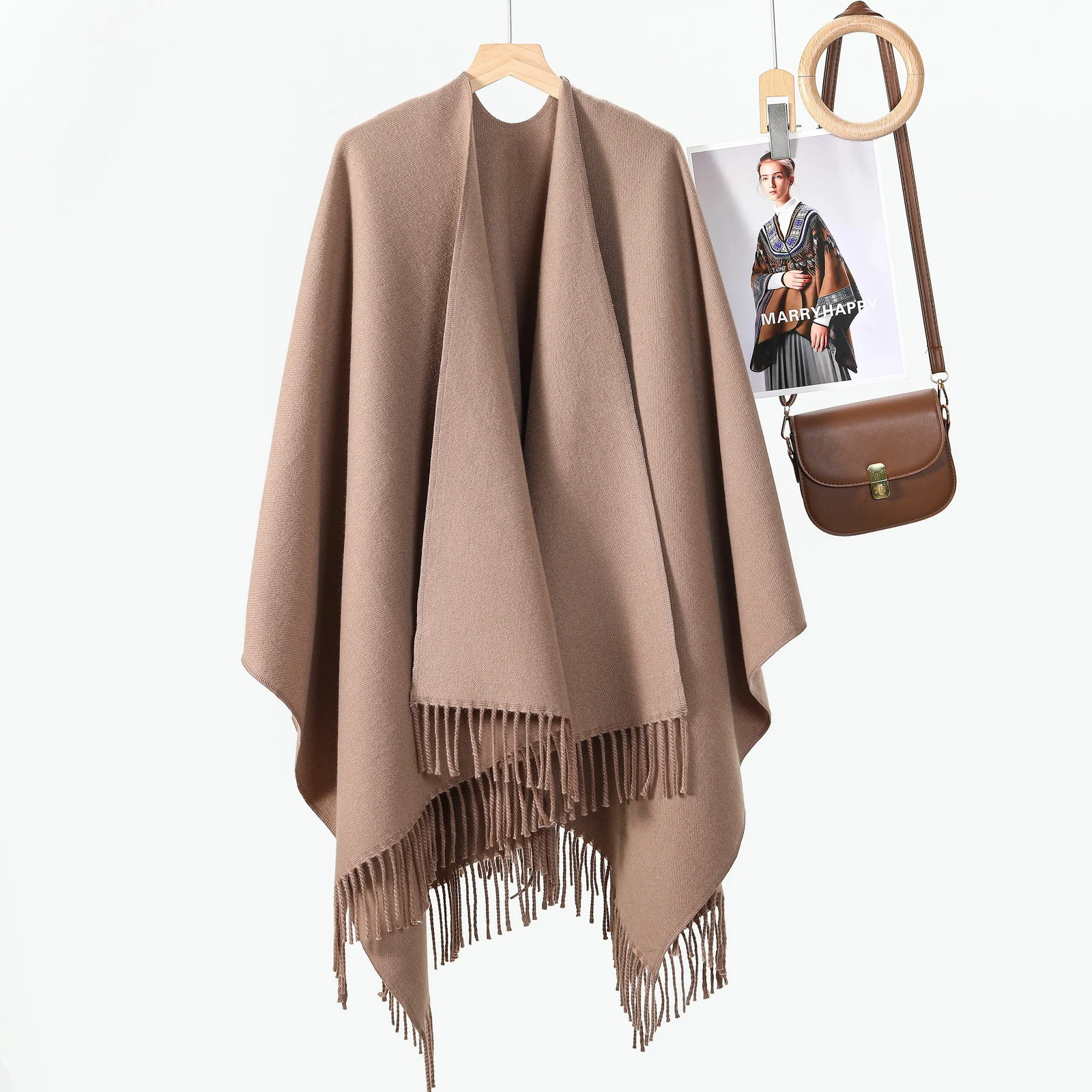 Women's Solid Color Style Shawl, High-end Ambience All-match Tassel Outerwear Scarf… — image 2