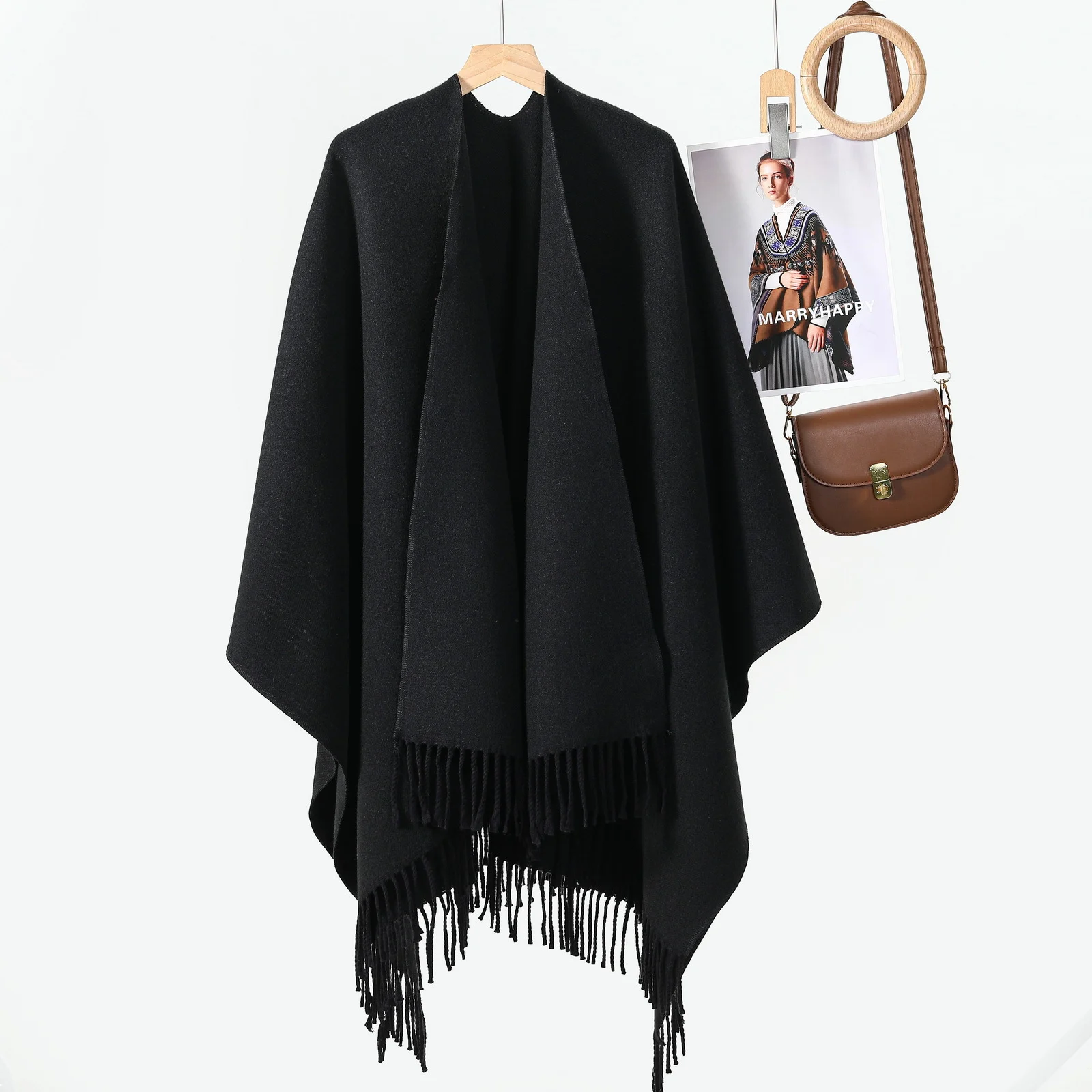 Women's Solid Color Style Shawl, High-end Ambience All-match Tassel Outerwear Scarf… — image 4