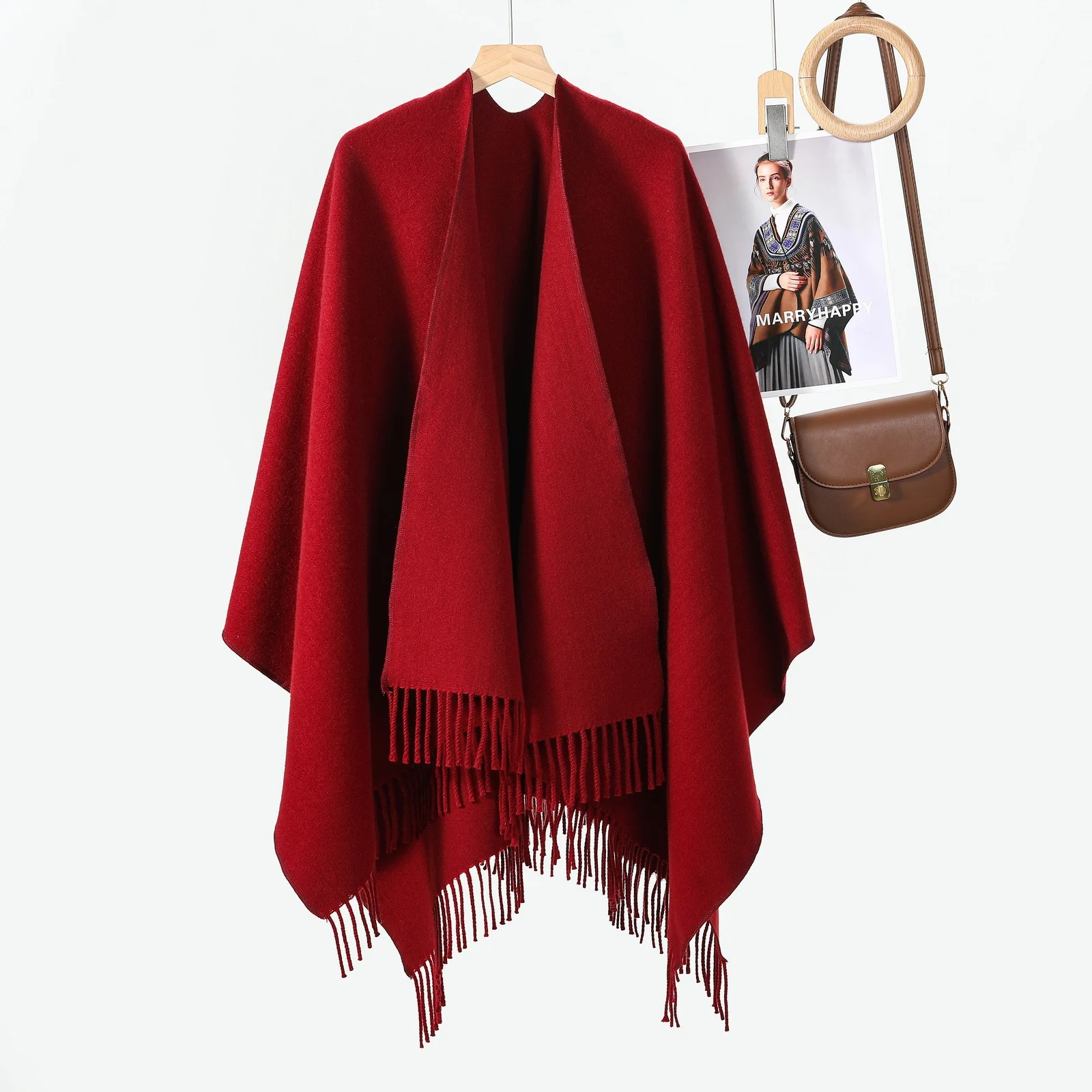 Women's Solid Color Style Shawl, High-end Ambience All-match Tassel Outerwear Scarf… — image 5