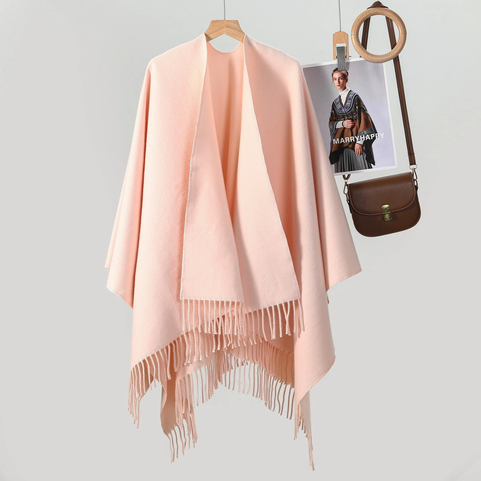 Women's Solid Color Style Shawl, High-end Ambience All-match Tassel Outerwear Scarf… — image 3