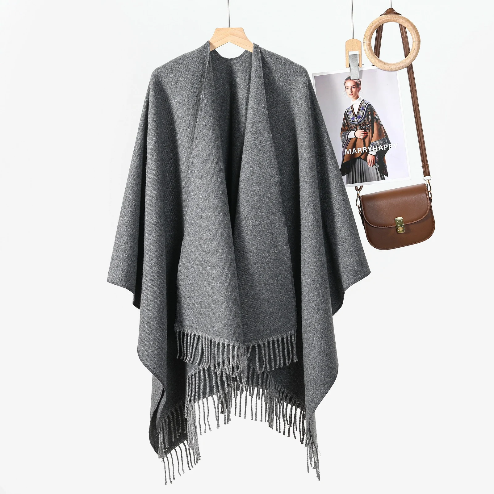 Women's Solid Color Style Shawl, High-end Ambience All-match Tassel Outerwear Scarf… — image 1