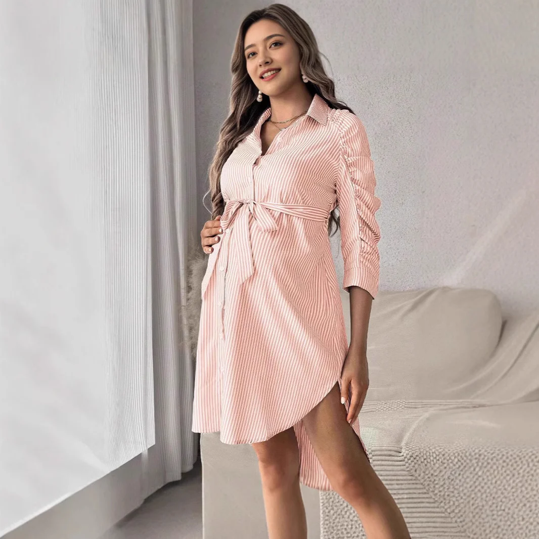 Women's Striped Lapel Button Casual Maternity Wear — image 5