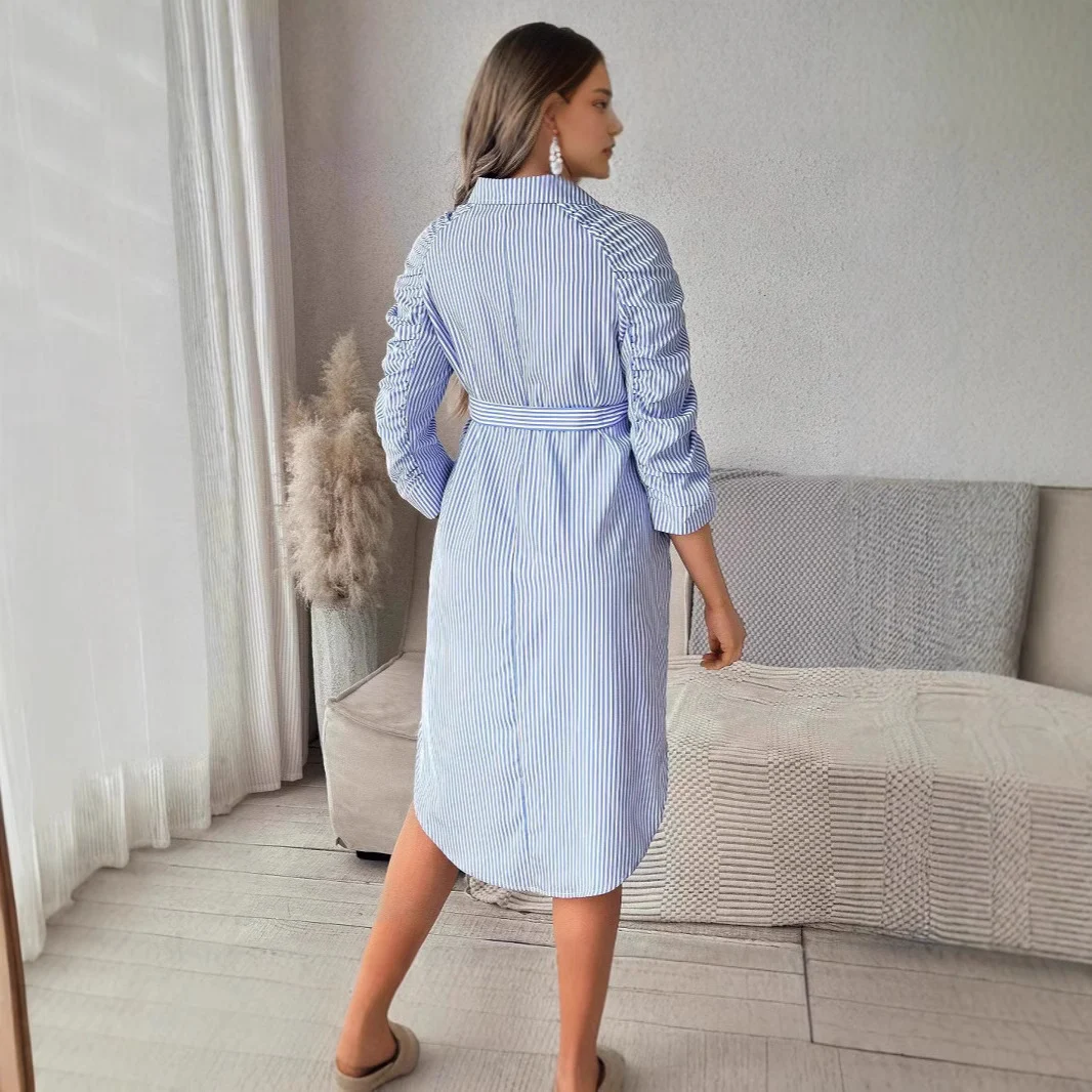 Women's Striped Lapel Button Casual Maternity Wear — image 1