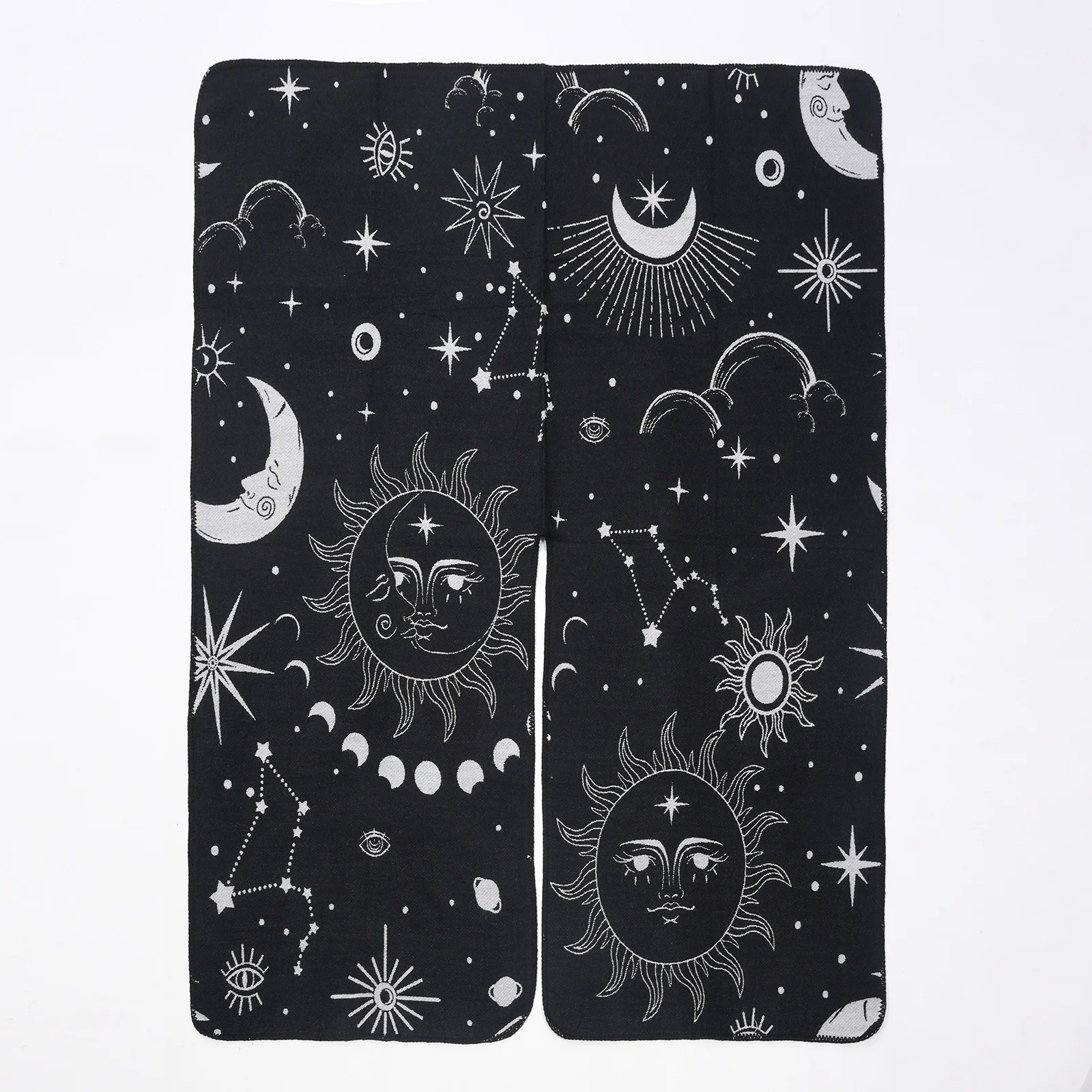 Women's Sun Moon Starry Sky Jacquard Poncho Shawl, Travel Photo Faux Cashmere Warm Split — image 4