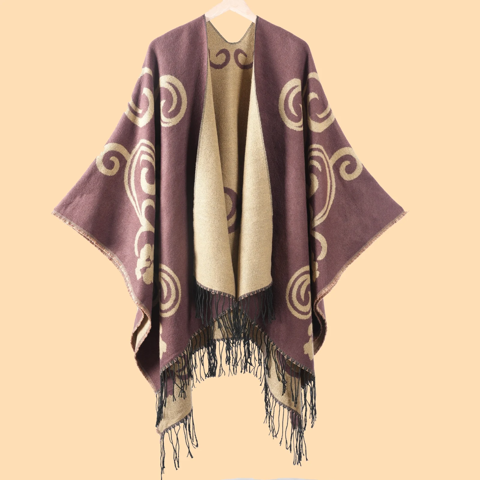 Women's Tai Chi Flower Split Shawl, Thick Warm Faux Cashmere Travel Cape… — image 5