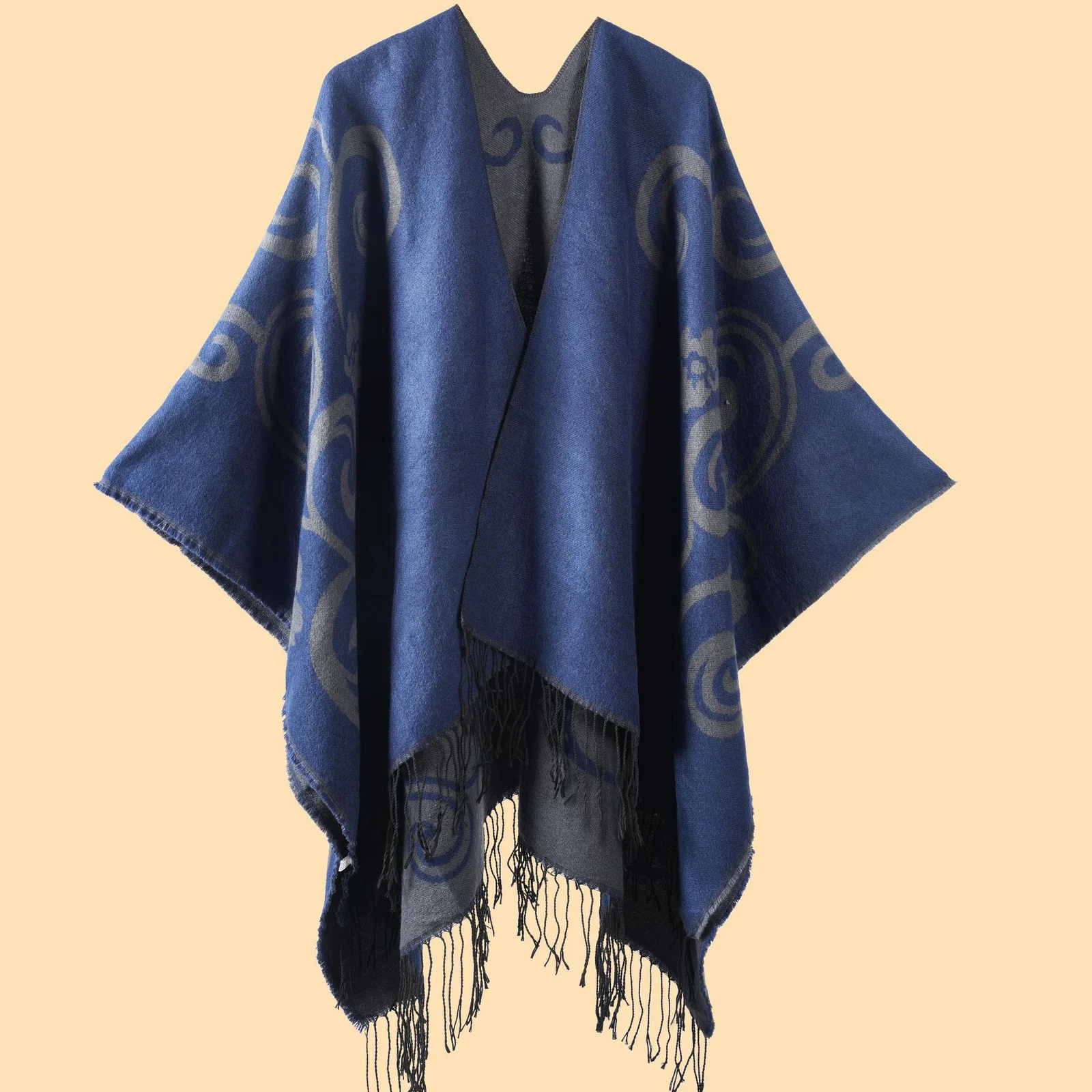 Women's Tai Chi Flower Split Shawl, Thick Warm Faux Cashmere Travel Cape… — image 4