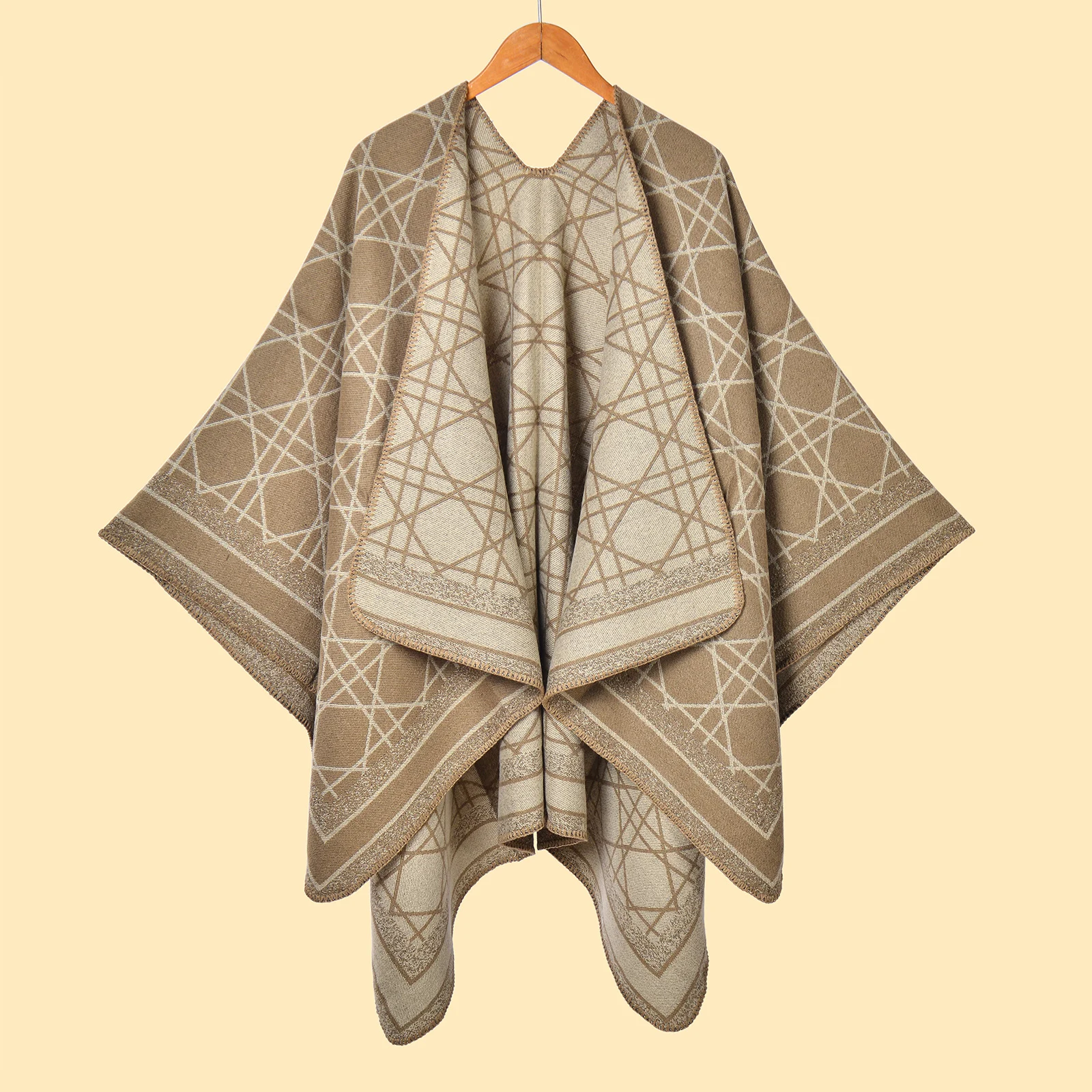 Women's Thick Striped Plaid Split Shawl, Minimalist All-match Warm Photo Poncho Cape… — image 3