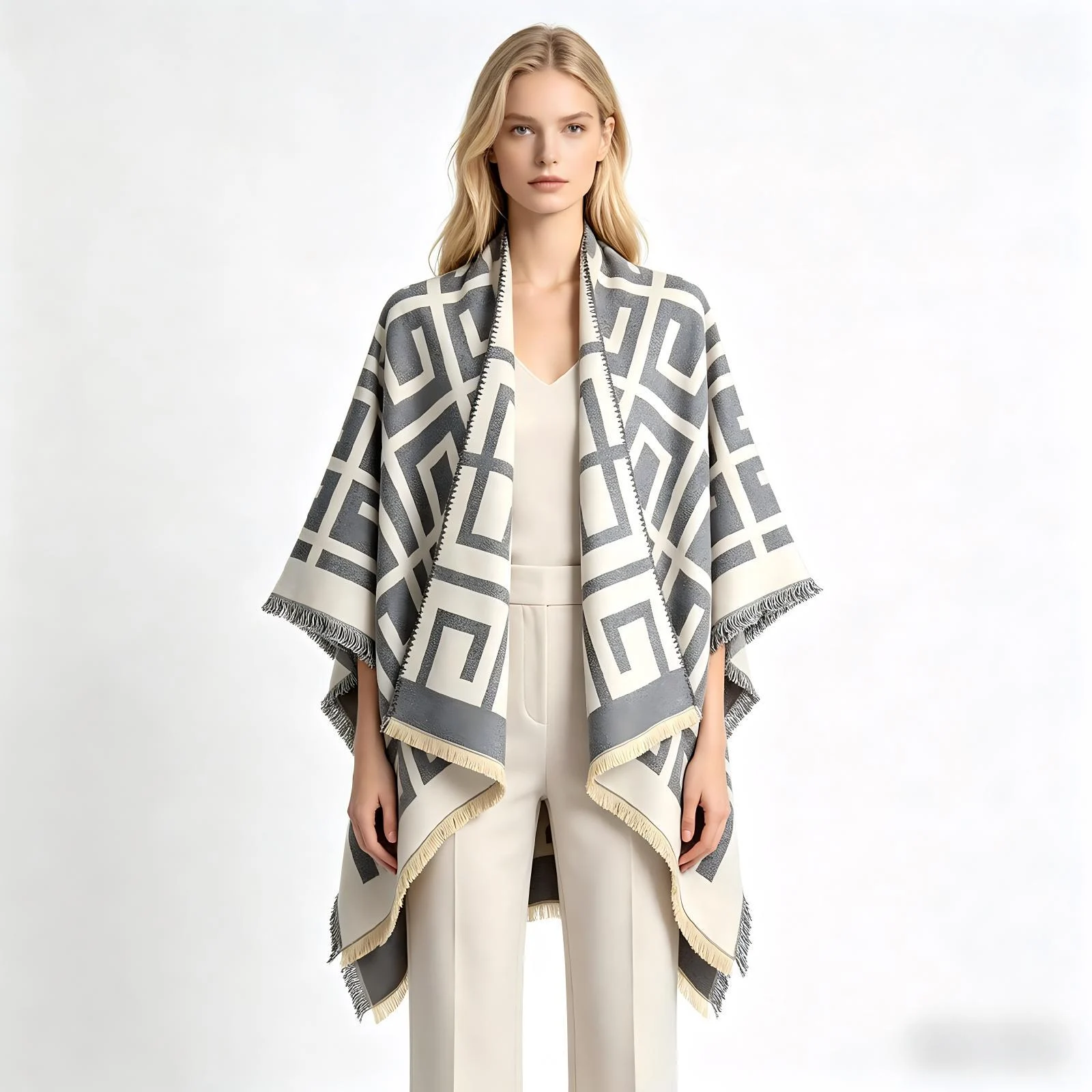 Women's Travel Photo Split Scarf, Faux Cashmere Warm All-match Pretty Shawl Poncho — image 3