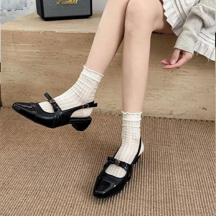 Women Two Tone Square Toe Slingback Flats Vintage Metal Flower Buckle Bow Ornament… — image 2