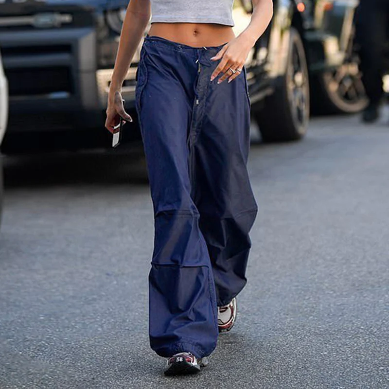 Women Vintage Street Cargo Jeans Casual Wide Leg Pants — image 3