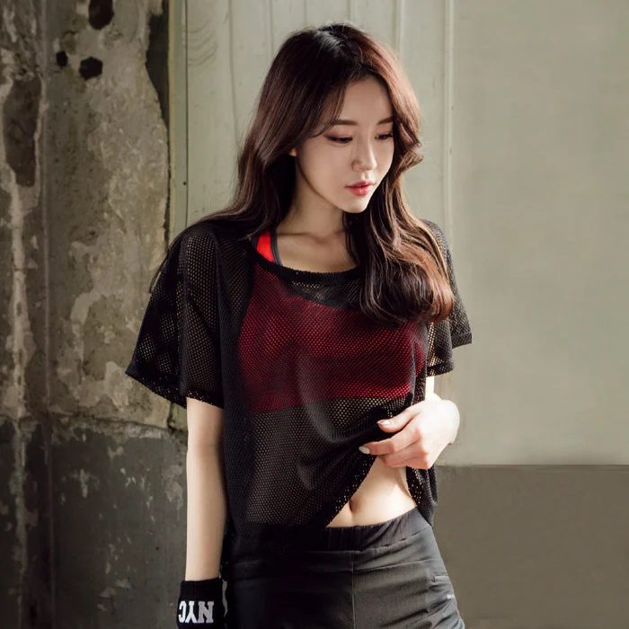 Women Yoga Shirt Hollow Out Mesh Blouse Crop Tops Sports Running Tshirt Breathable… — image 4