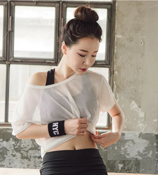 Women Yoga Shirt Hollow Out Mesh Blouse Crop Tops Sports Running Tshirt Breathable… — image 2