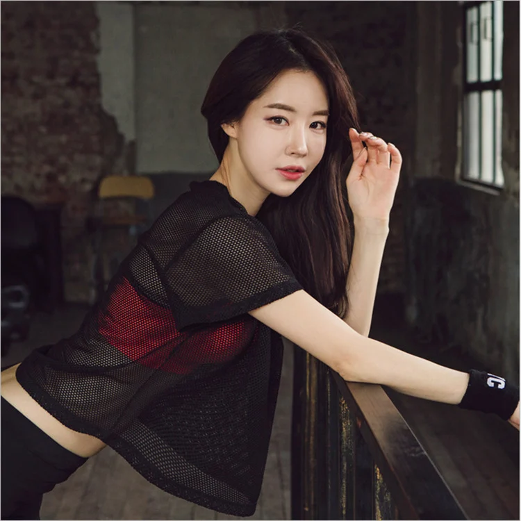 Women Yoga Shirt Hollow Out Mesh Blouse Crop Tops Sports Running Tshirt Breathable… — image 1
