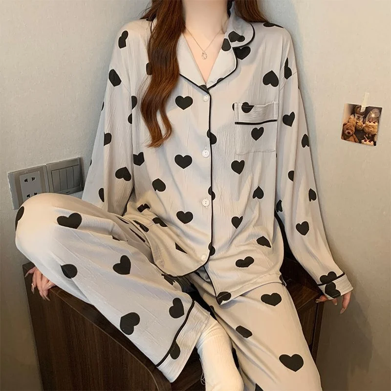 Womens Autumn Long-sleeve Cardigan Pajama Set — image 2