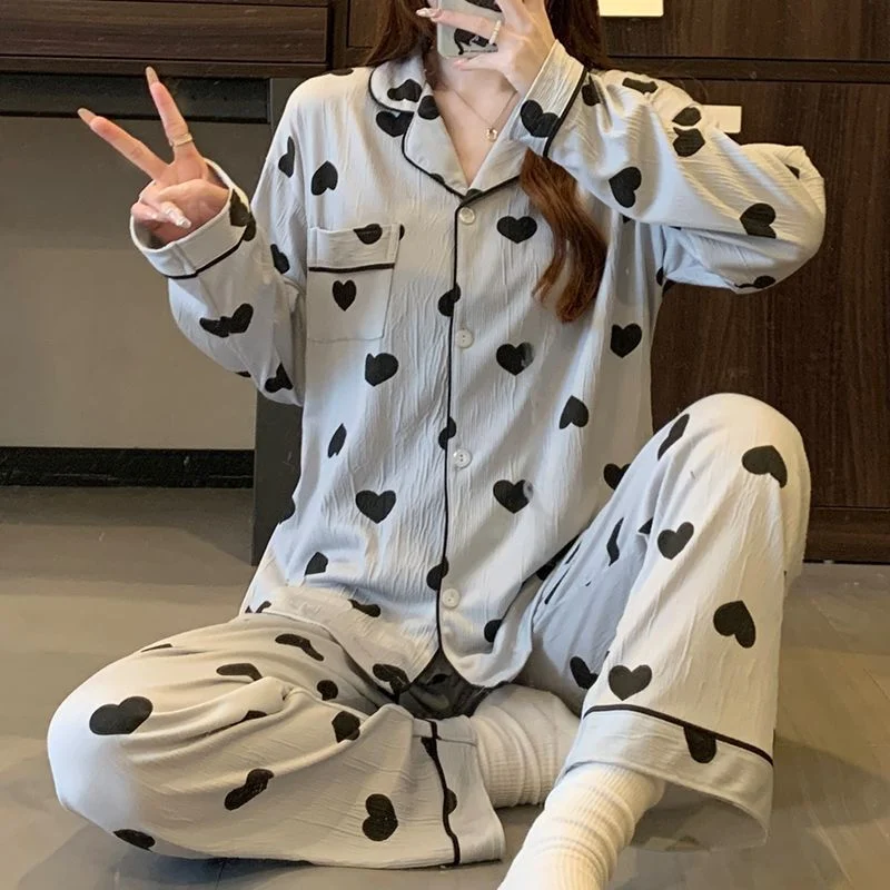 Womens Autumn Long-sleeve Cardigan Pajama Set — image 3