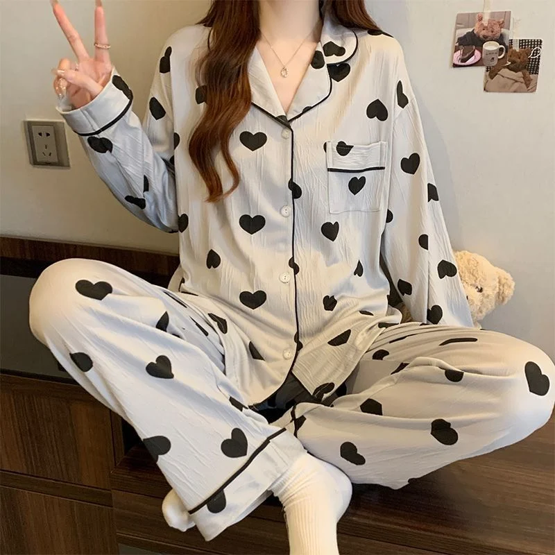 Womens Autumn Long-sleeve Cardigan Pajama Set — image 4