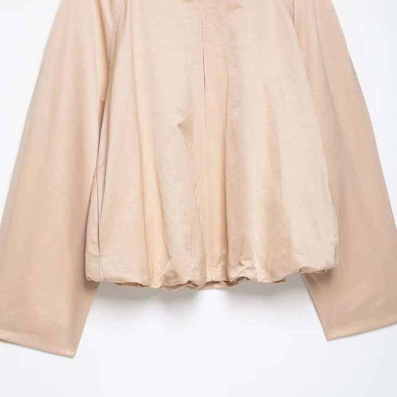 Womens Autumn Stand-neck Loose-fit Bomber Jacket Coat — image 4